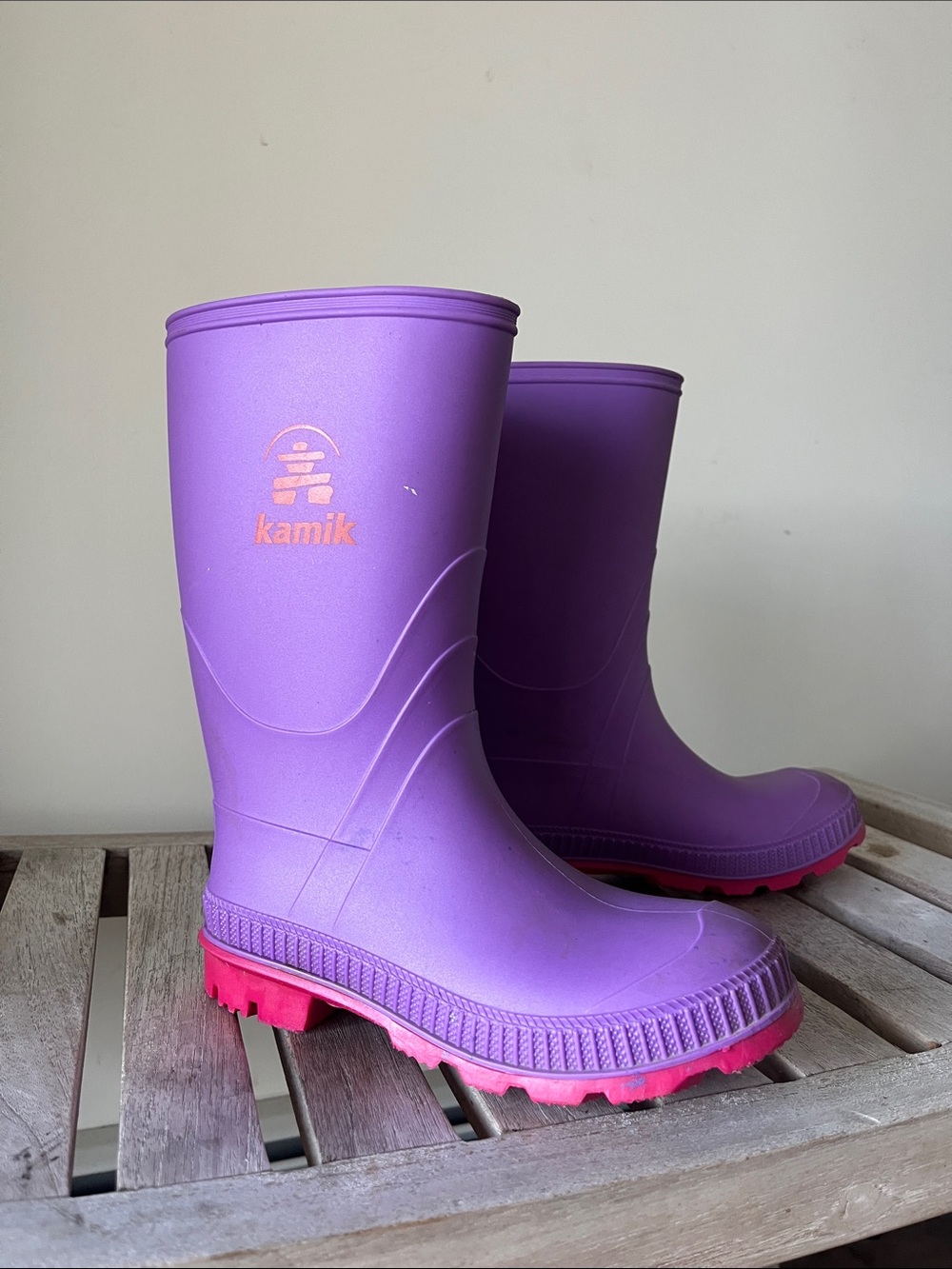 Kamik Kids Purple Rain Boots Pink Sole Waterproof Size 1